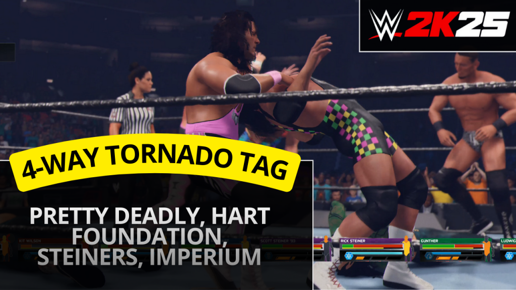 WWE 2K25 4-way tornado tag match – Pretty Deadly vs Hart Foundation vs Steiner Brothers vs Imperium