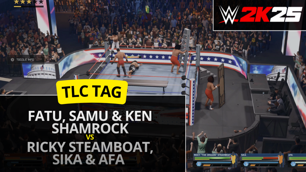 WWE 2K25 3v3 TLC tag match – Fatu, Samu & Ken Shamrock vs Ricky Steamboat, Sika & Afa