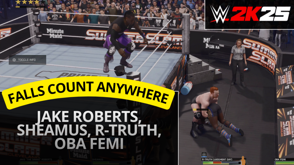 WWE 2K25 falls count anywhere match – Jake Roberts vs Sheamus vs R-Truth vs Oba Femi