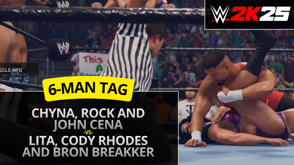 WWE 2K25 6-man tag match – Chyna, The Rock & John Cena vs Lita, Cody Rhodes & Bron Breakker