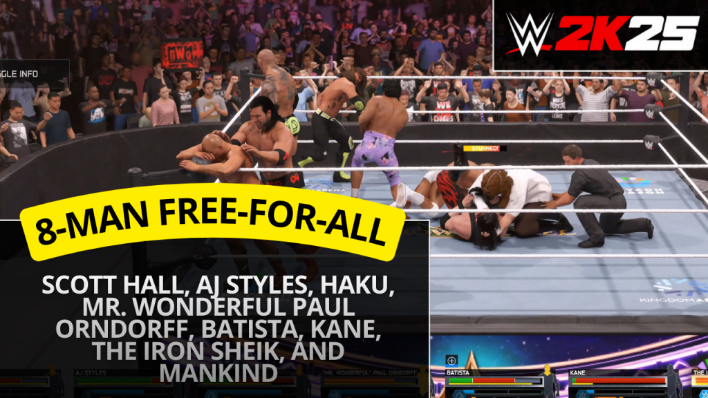 WWE 2K25 8-man free-for-all match – Scott Hall vs AJ Styles vs Batista vs Kane and four additional wrestlers