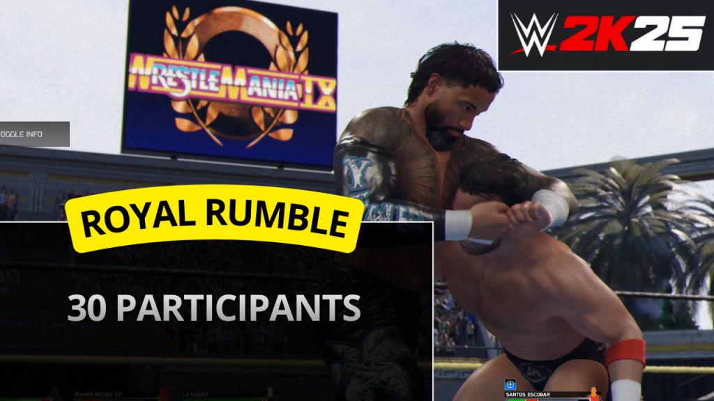 WWE 2K25 30-man Royal Rumble match simulation (#3) – 30 superstars compete in over-the-top battle