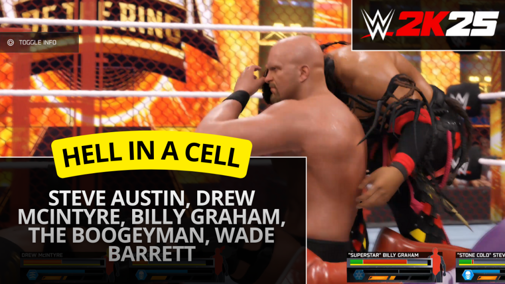 WWE 2K25 5-man Hell in a Cell match – Stone Cold Steve Austin vs Drew McIntyre vs Boogeyman vs two additional competitors