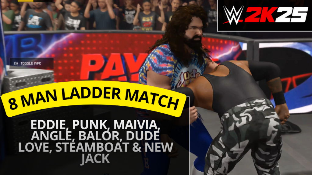 WWE 2K25 ladder match – Eddie Guerrero, CM Punk, Rocky Maivia, Kurt Angle, Finn Balor, Dude Love, Ricky Steamboat & New Jack