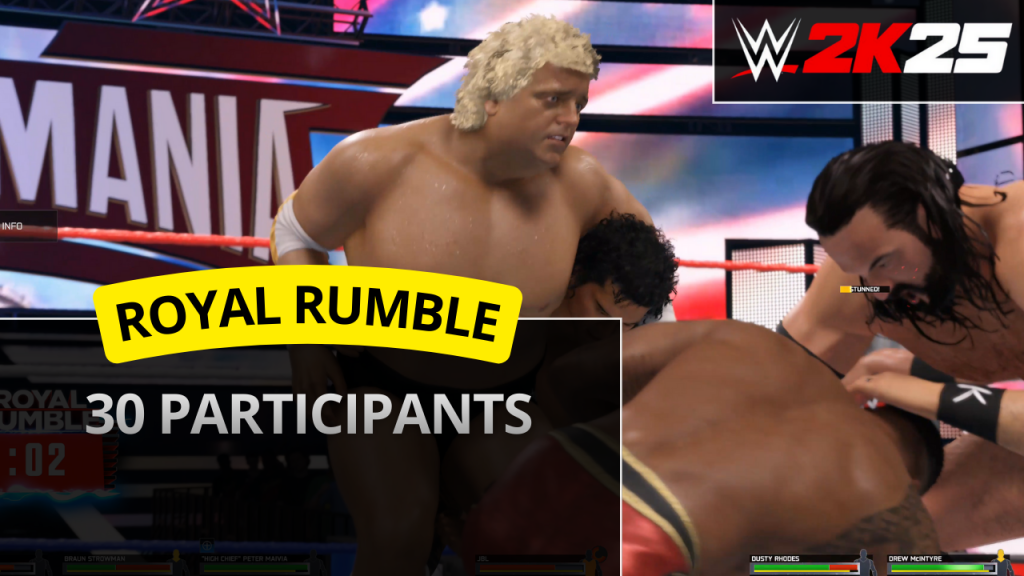 WWE 2K25 30 Man Royal Rumble match simulation number six