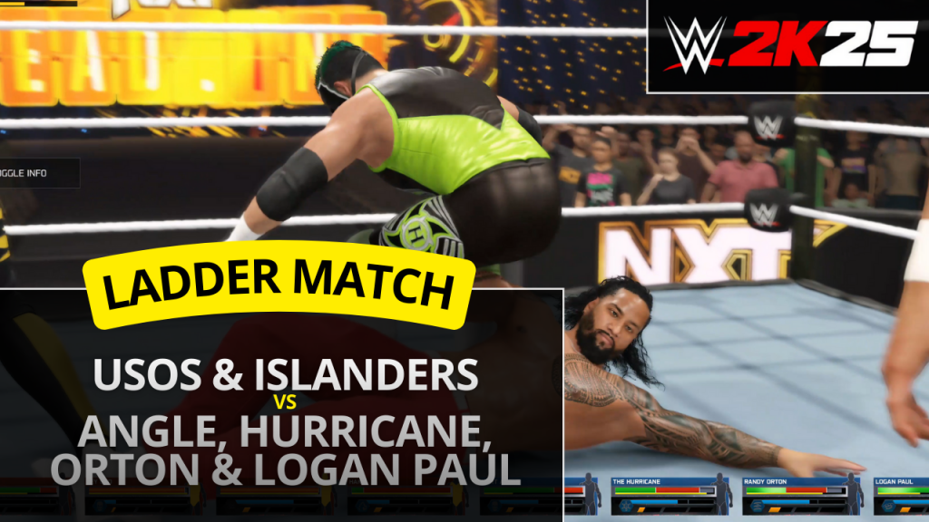 WWE 2K25 Ladder Tag Team match with Jimmy Uso Jey Uso Tama Tonga Haku Kurt Angle The Hurricane Randy Orton and Logan Paul