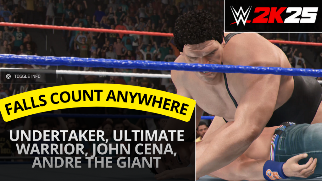 WWE 2K25 Falls Count Anywhere match with Undertaker Ultimate Warrior John Cena and Andre the Giant
